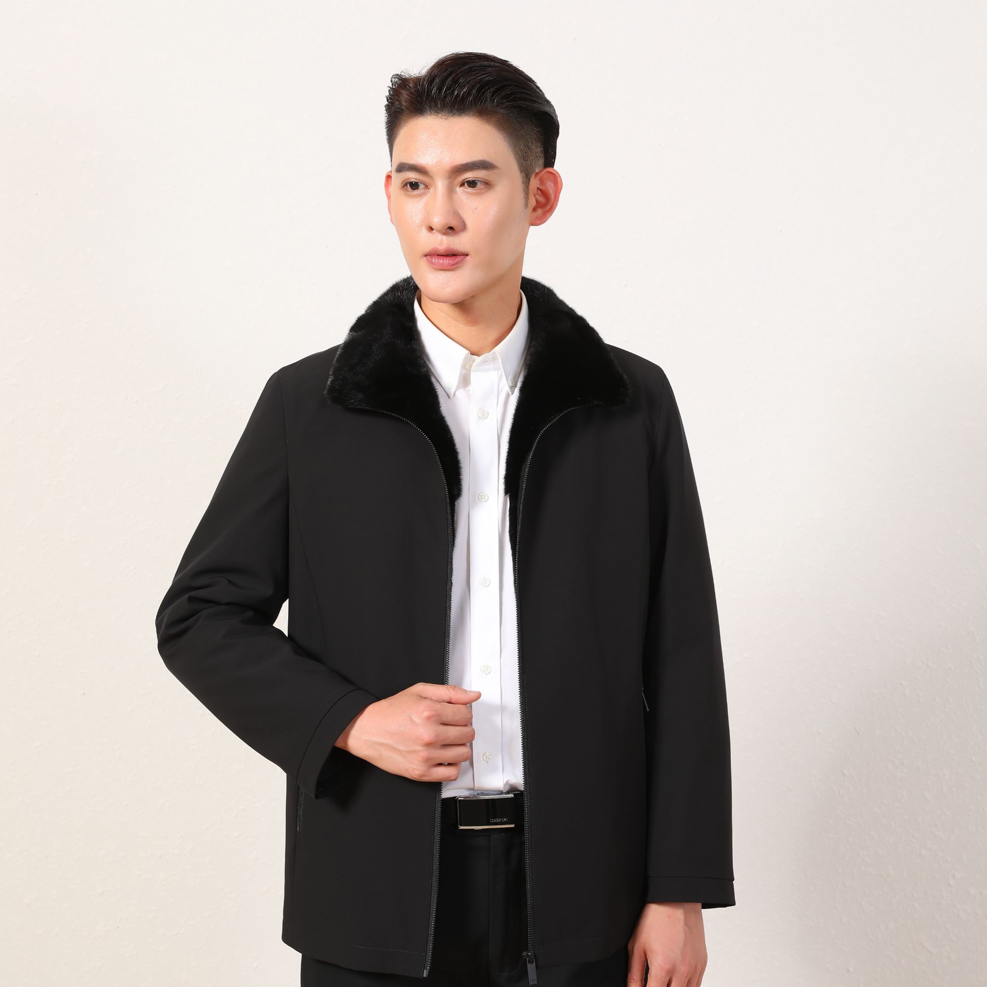 【品千姿】男士尼克服 中长款 水貂内胆 毛袖 立翻领 801