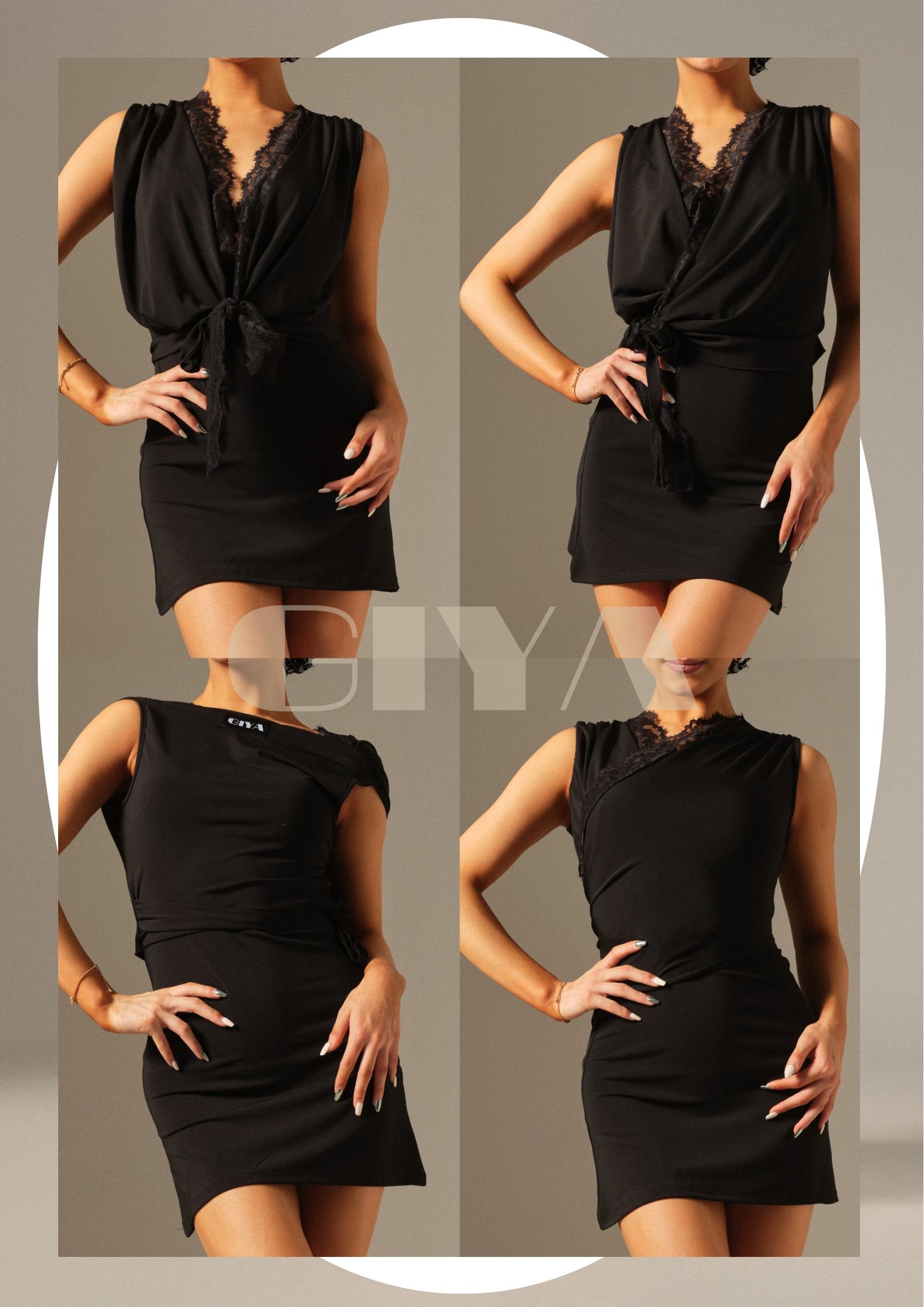GIYA「兜兜」女士黑色蕾丝领连衣裙拉丁舞练功表演服2509