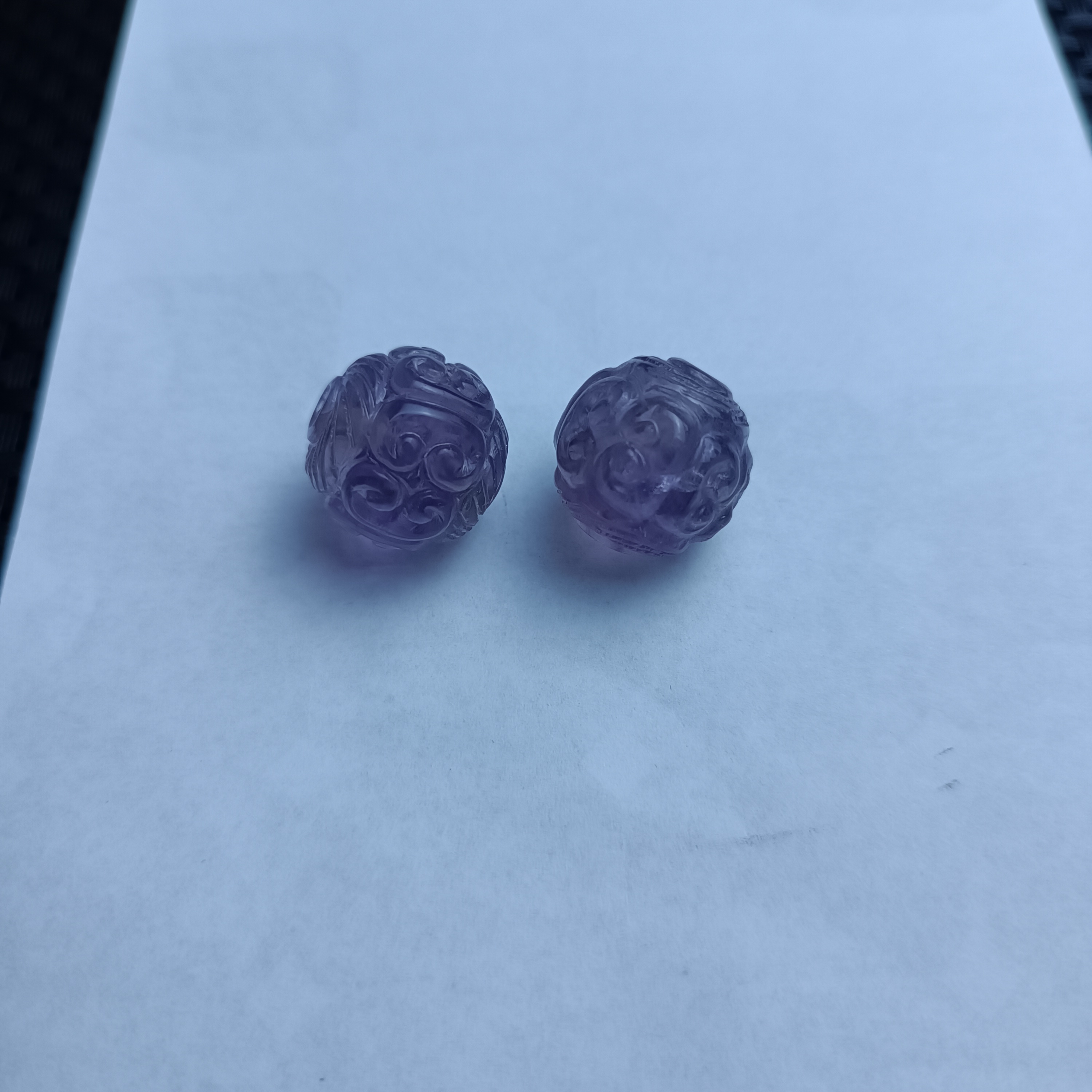 古玩收藏老水晶紫色水晶勾云纹满工造型精美色泽美观单珠价
