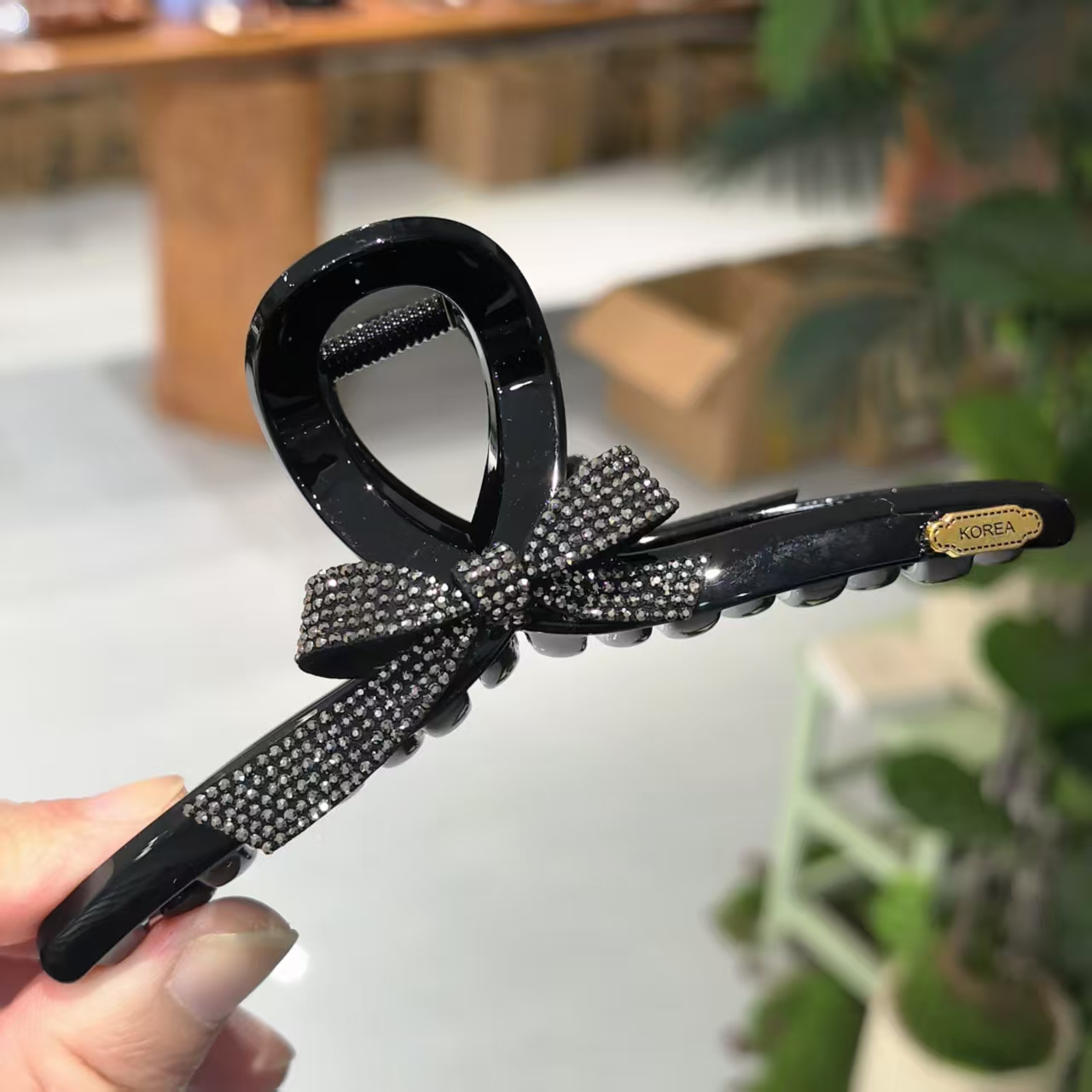 【超纤】精致韩系超纤蝴蝶结黑色十三公分抓夹4940