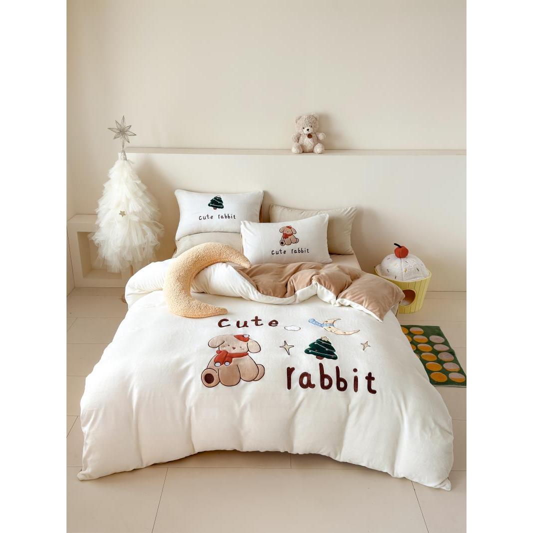 【超级红】牛奶绒贴布绣四件套