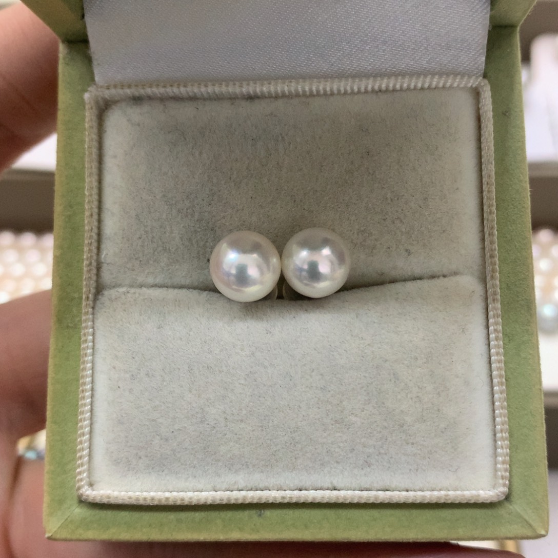 海水珍珠发饰银S925镶嵌8-8.5akoya素钉