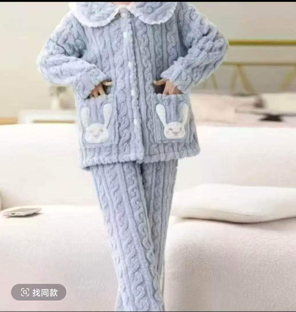 A专柜冬季加厚一整套家居服套装短绒加厚保暖男女同款家居服