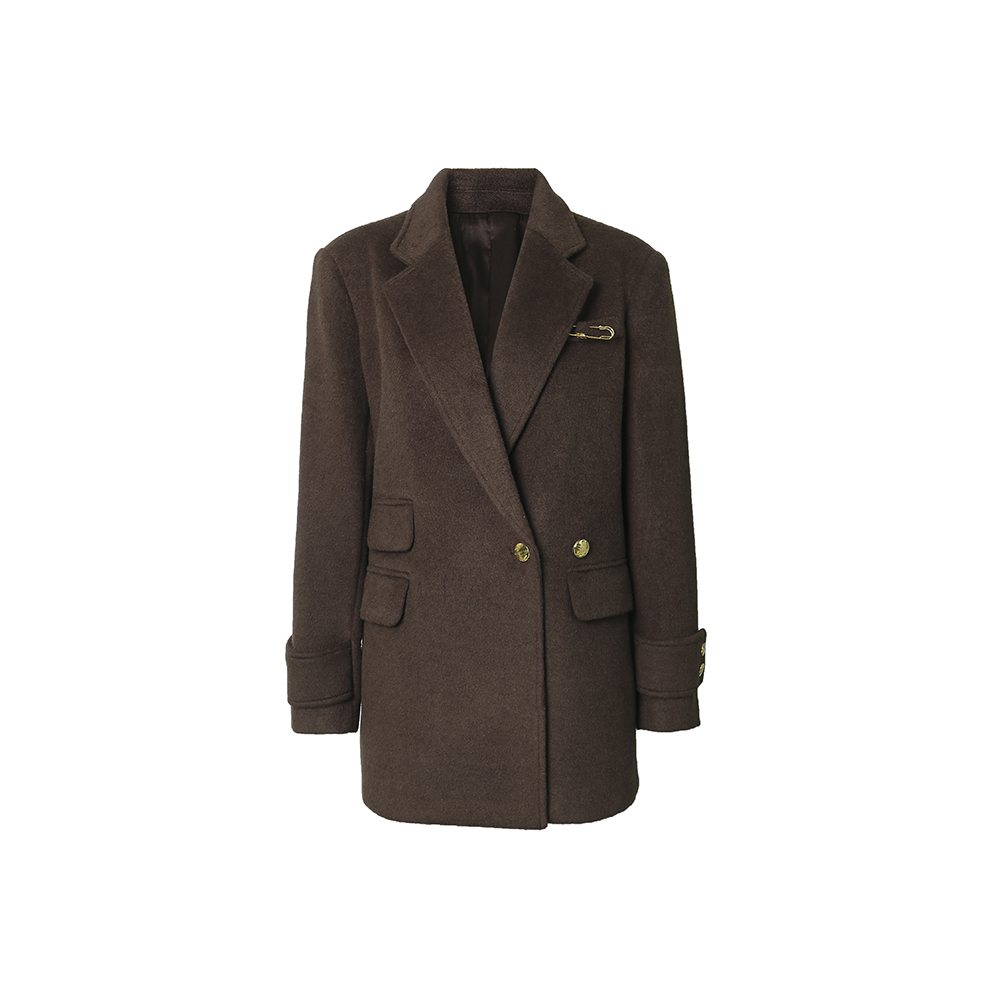 千金风毛呢混纺外套长毛翻领大衣设计师秋冬气质时尚61070