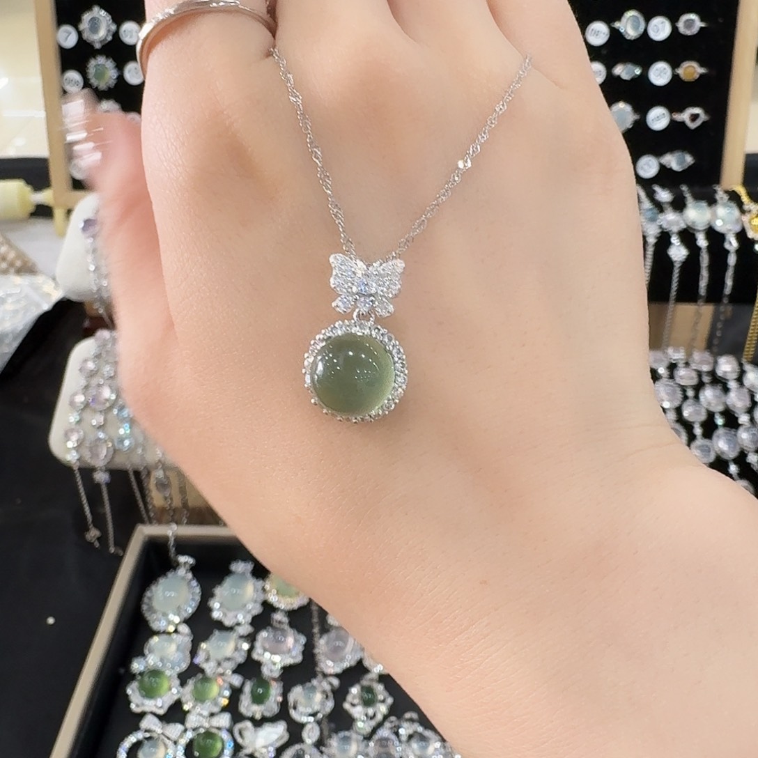 蛇纹石玉银S925镶嵌颈饰U*.