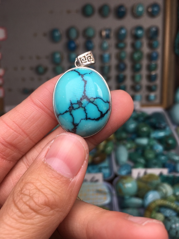 原矿绿松石镶嵌水草纹 克重13.4