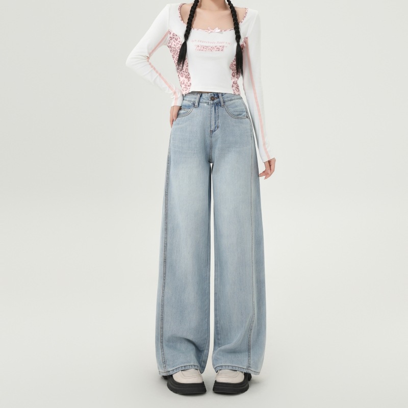 春季高腰阔腿牛仔裤女冬直筒显瘦2025年新款休闲弯刀裤子
