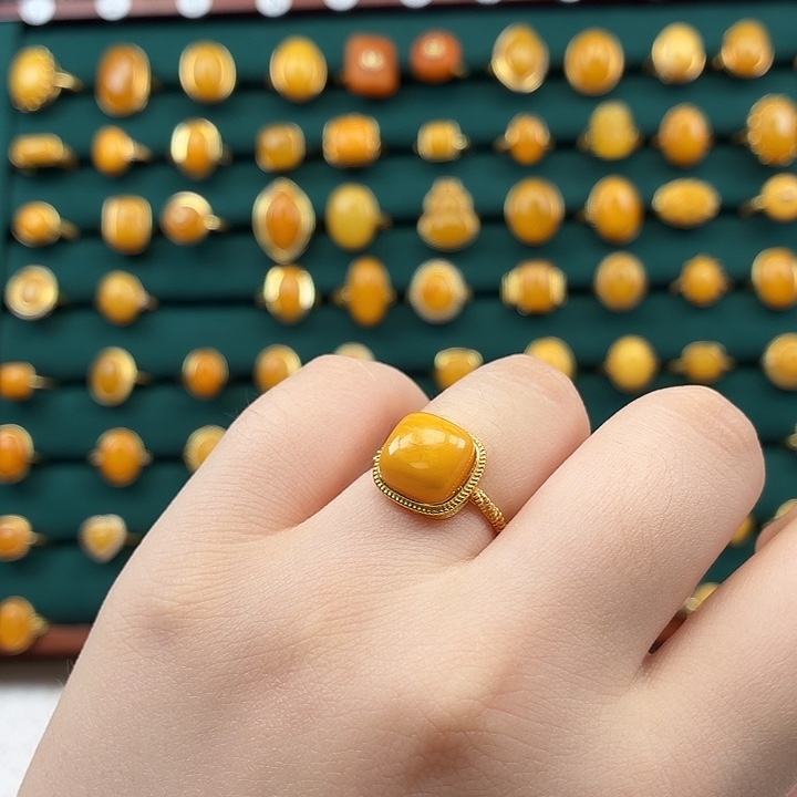 琥珀银S925镶嵌戒指