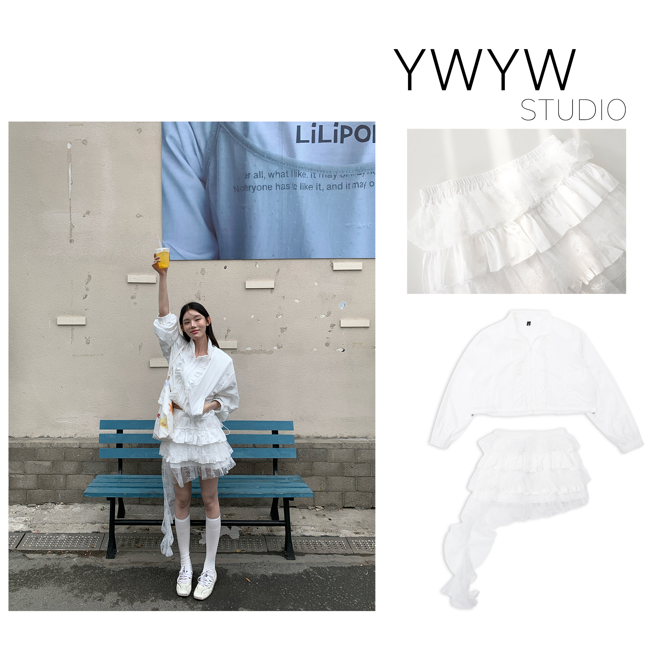 【福利款NO退换】蕾丝下摆防晒短外套/修身花边蕾丝蛋糕短裙3990