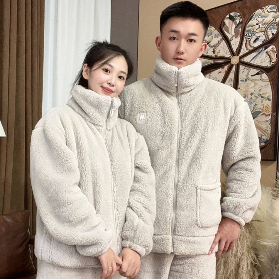 大萍2025新款冬季加绒加厚海岛绒休闲可外穿情侣家居睡衣套装