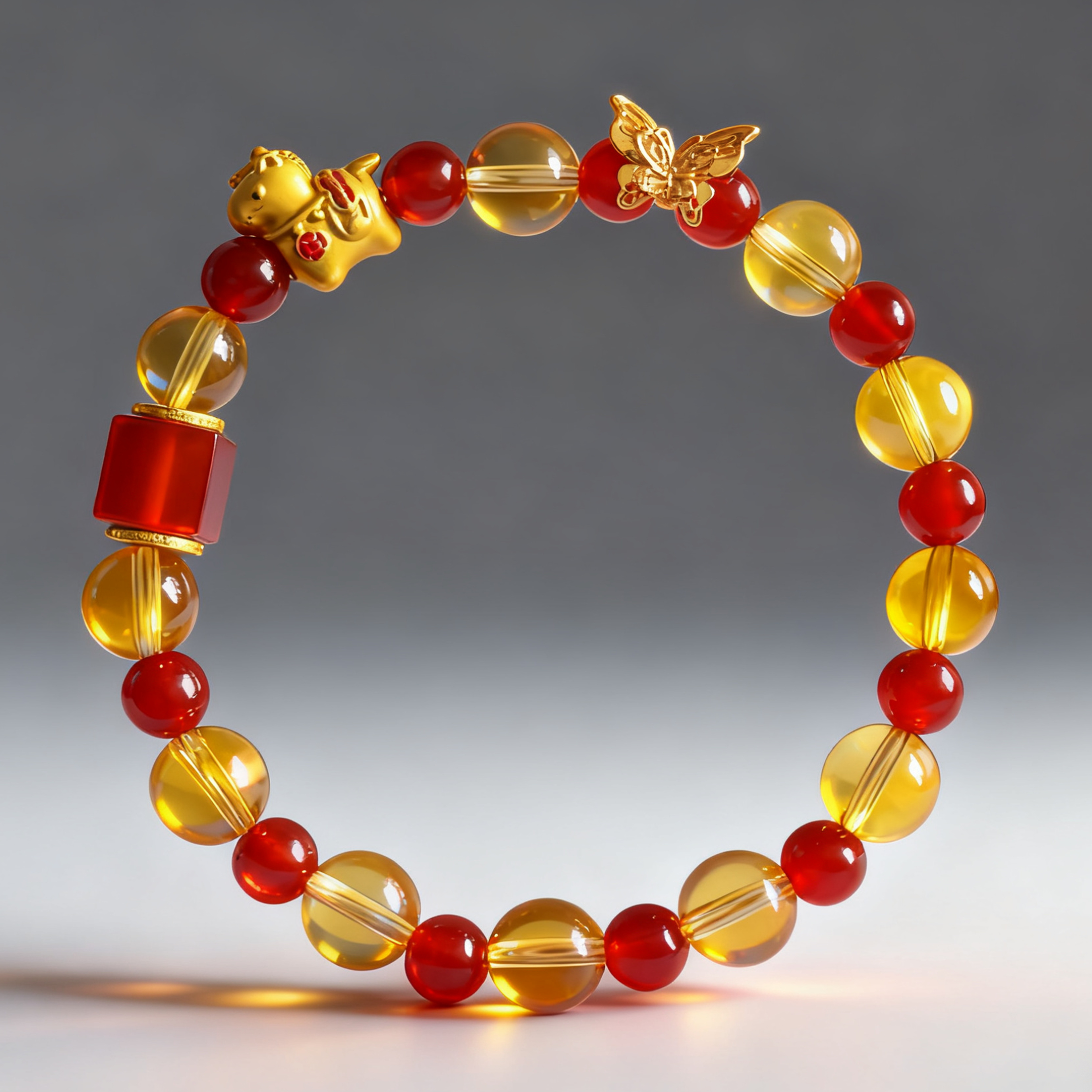 【马上有钱花】暴富马黄水晶红玛瑙新年来财手串蝴蝶配饰手串