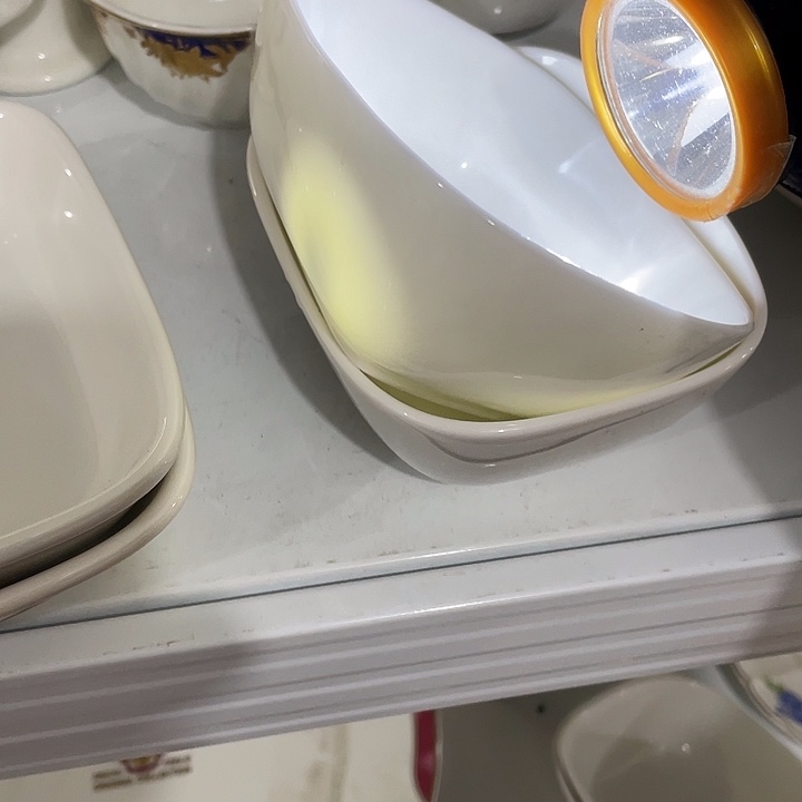 瓷片国营四厂高骨瓷深碟一对 长12厘米