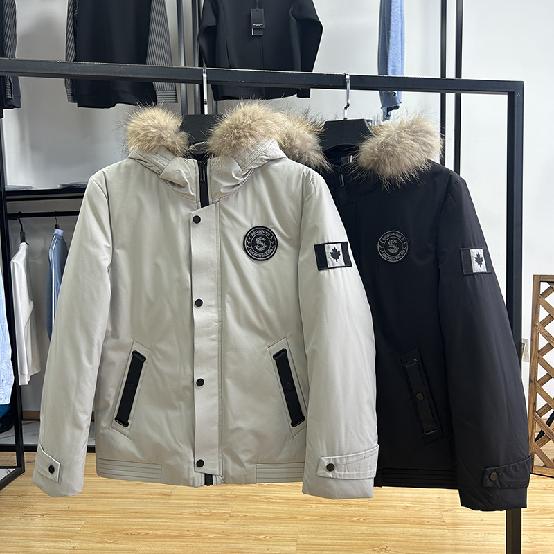 貉子毛领条连帽保暖鸭绒服外套秋冬季90绒抗风羽绒服男 20R0129A