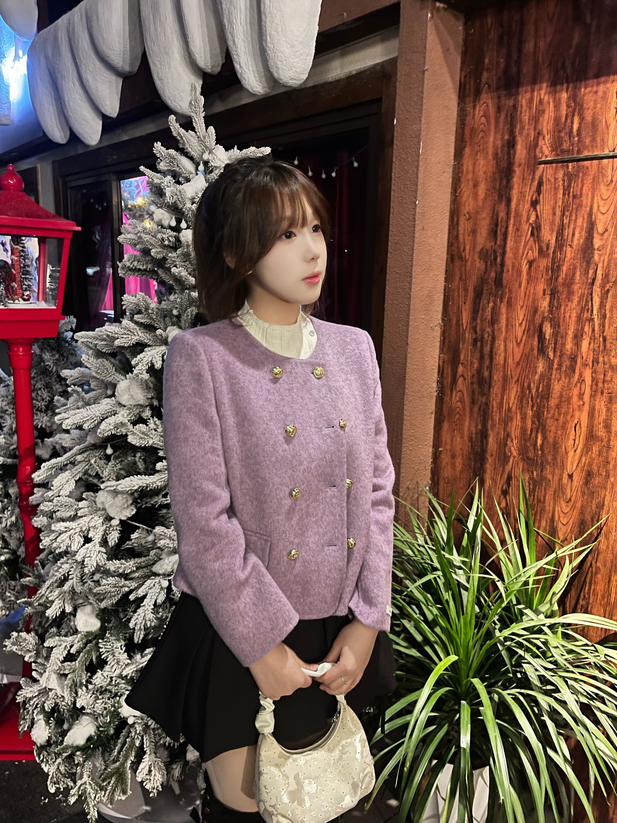 2025秋冬100%绵羊毛气质休闲小香风短款毛呢外套女8818-1