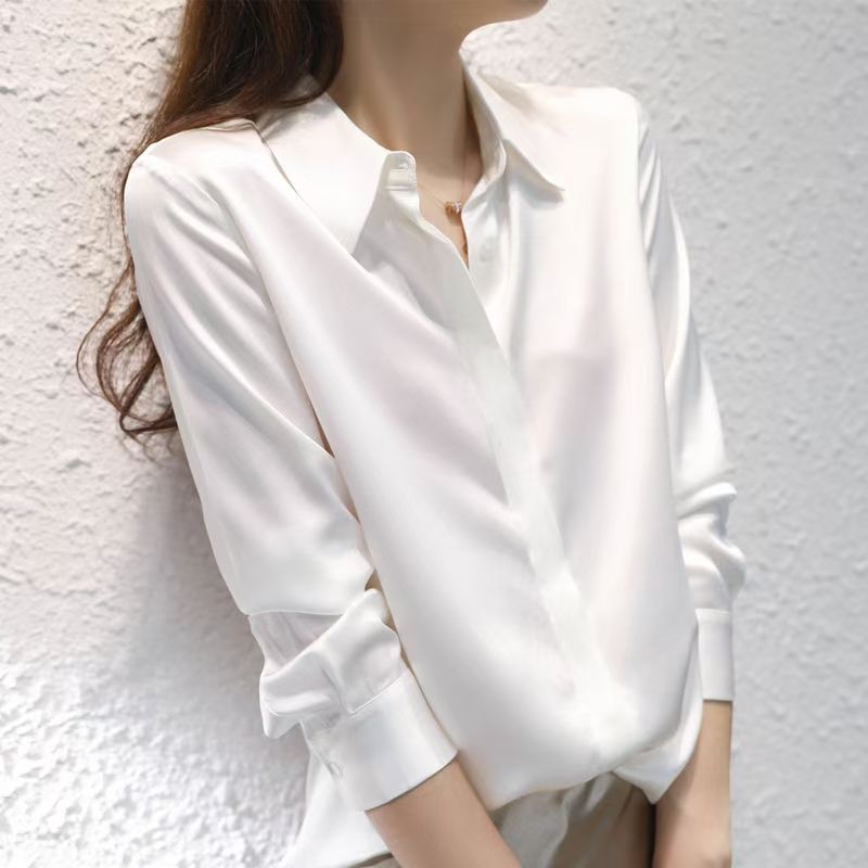 1922男女同款春秋长袖纯色衬衫高级感缎面高端气质上衣