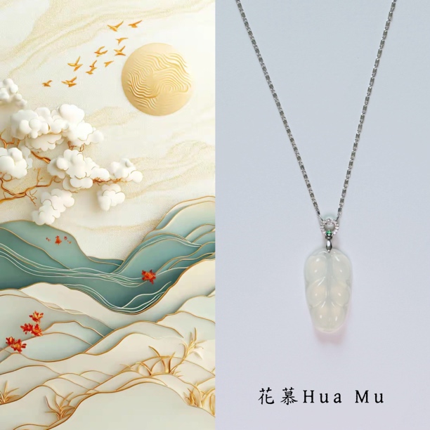 s925银天然玉髓叶子家大叶大三件套