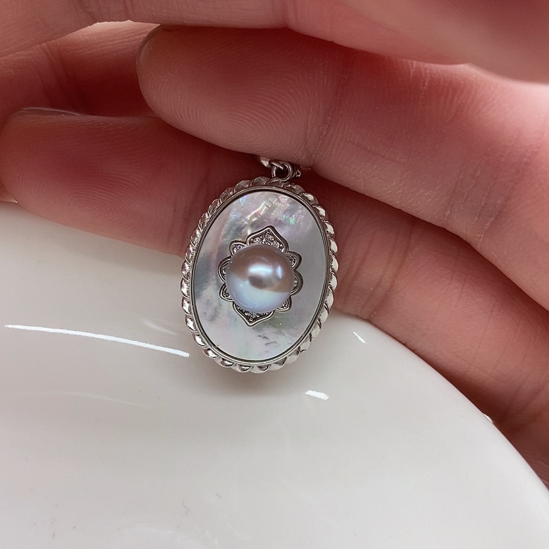 吊坠(不含链)银S925镶嵌海水珍珠