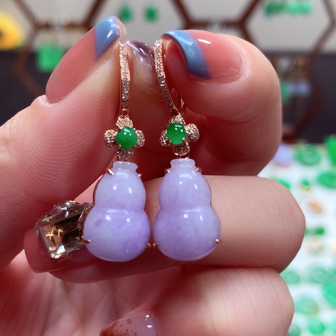 翡翠耳饰18K金镶嵌天然翡翠