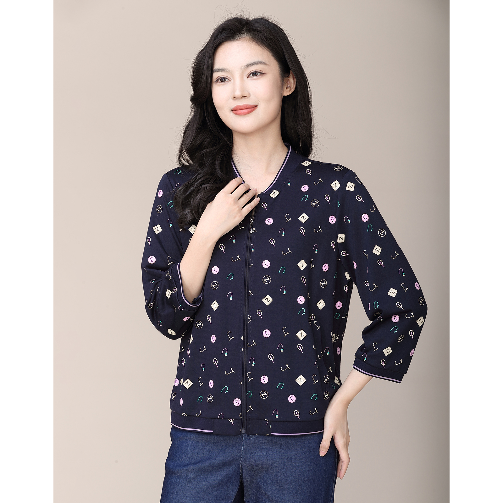 洋气时尚妈妈装春夏季薄款弹力亲肤针织棉衬衫外套中老年人上衣服