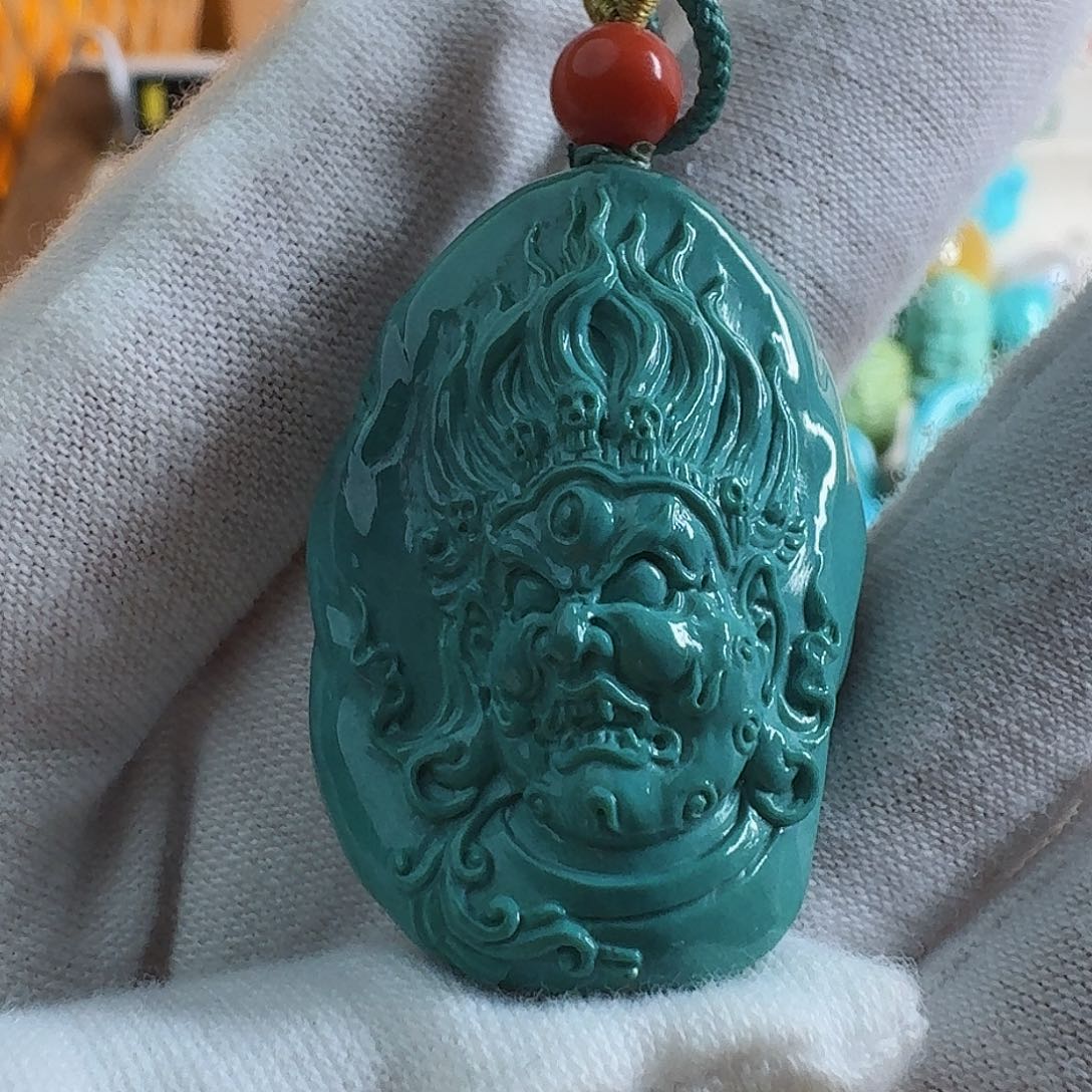 绿松石珠宝奇石未镶嵌天然玉化料大黑天吊坠挂件男戴女戴