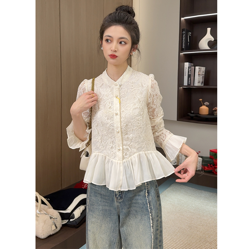 优雅是常态，浪漫是底色~  法式优雅浅调蕾丝上衣