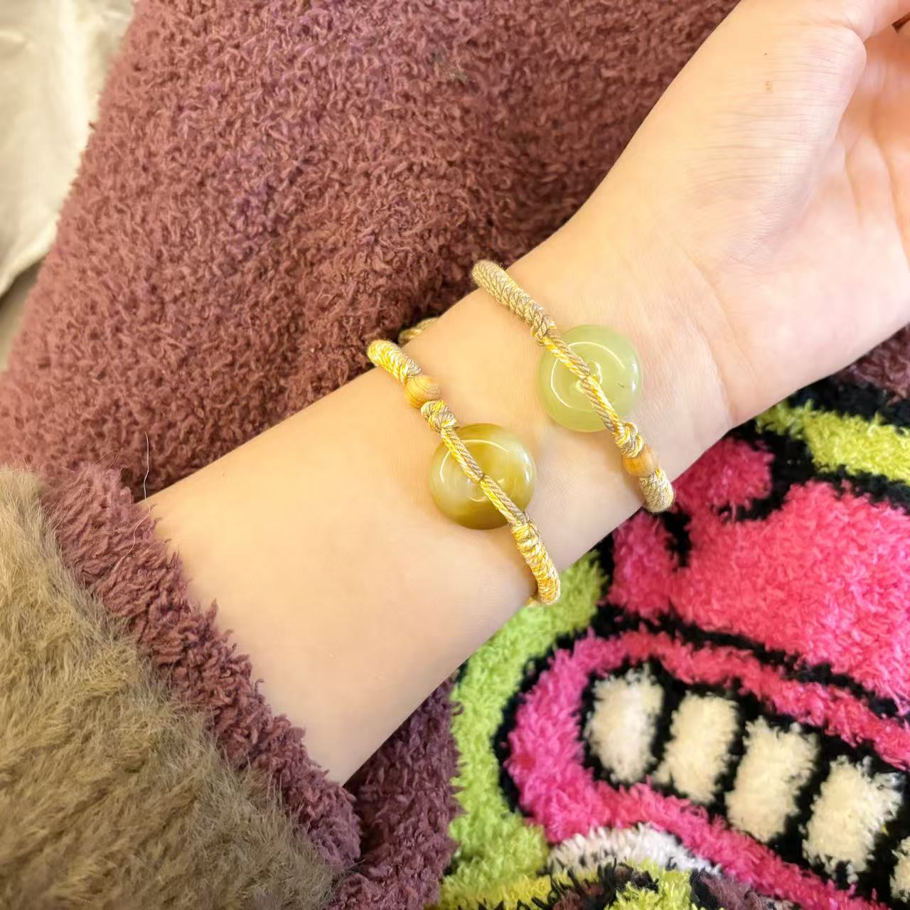 【糖扣】【特惠】纯天然和田玉糖扣子编织手绳（多样性发其一）