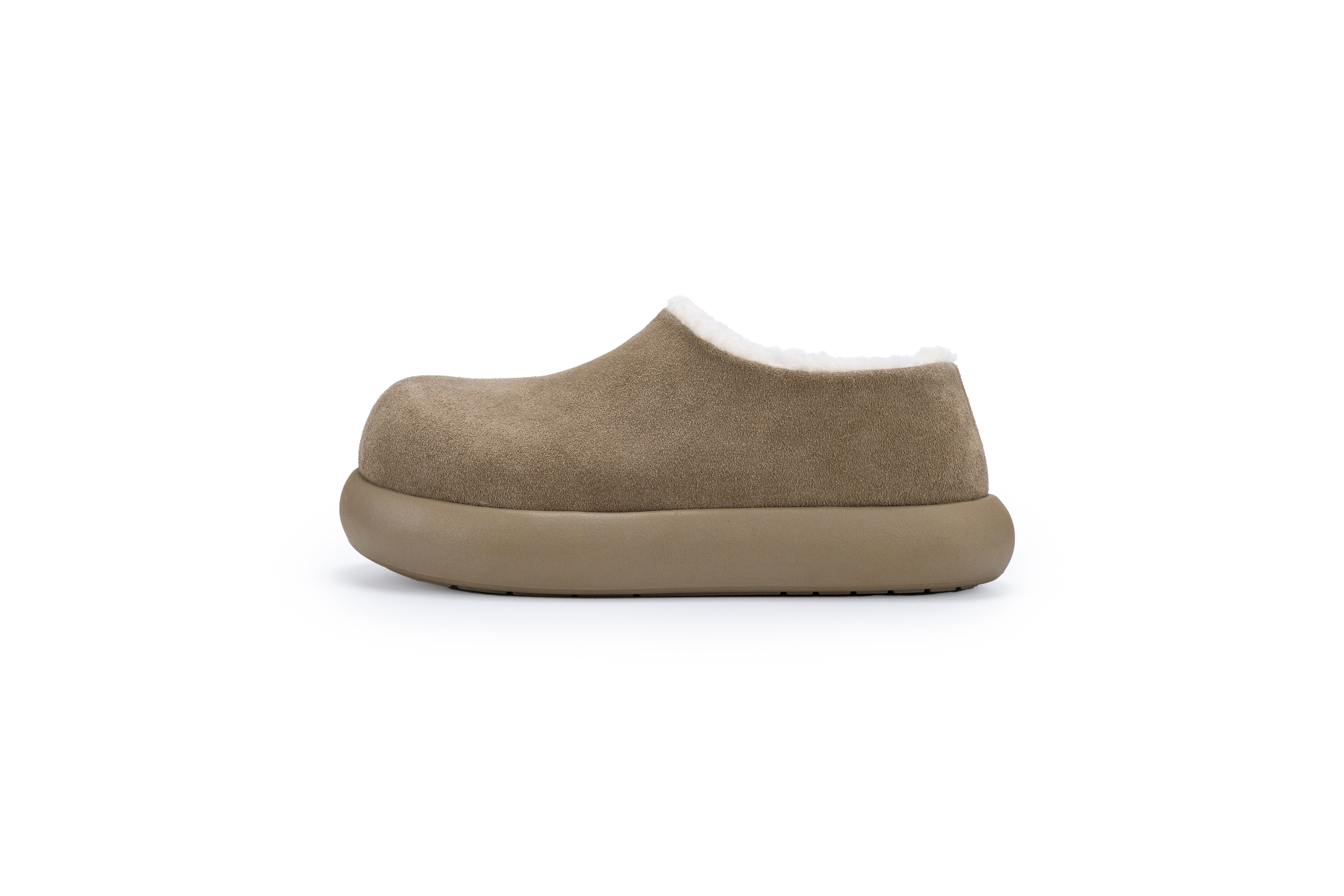 厚底土豆加绒日式素面极简风棕平底包头拖纯色复古