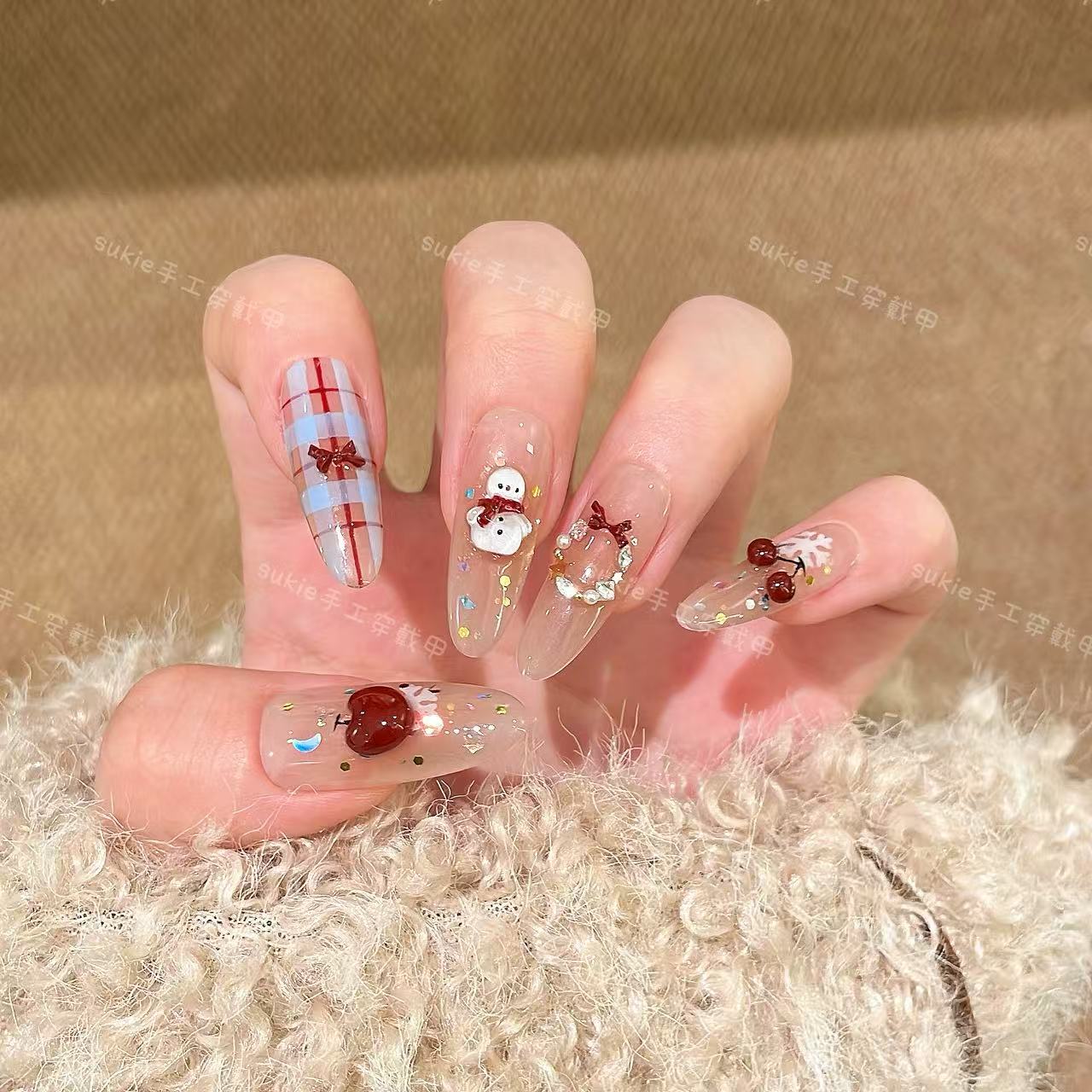 【甜冬圣饰】 手工圣诞穿戴甲新年美甲贴片可拆卸假指甲贴10片新款