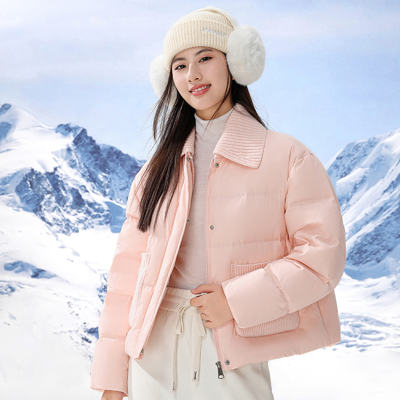 冬季女士短款针织翻领休闲时尚百搭防风防寒保暖羽绒服66602