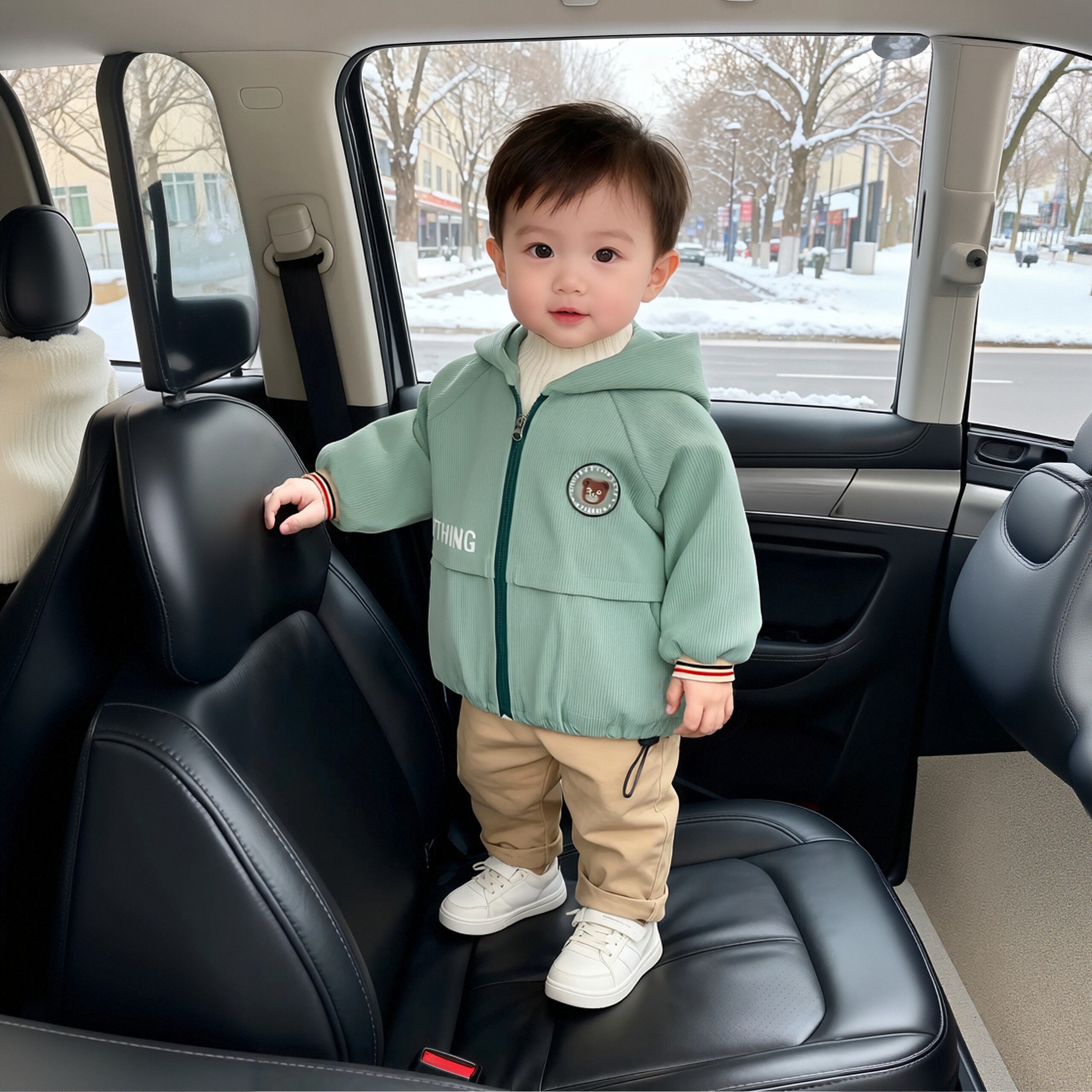 男女孩宝宝洋气外穿拉链连帽外套儿童秋冬新款卡通正穿衣防脏罩衣