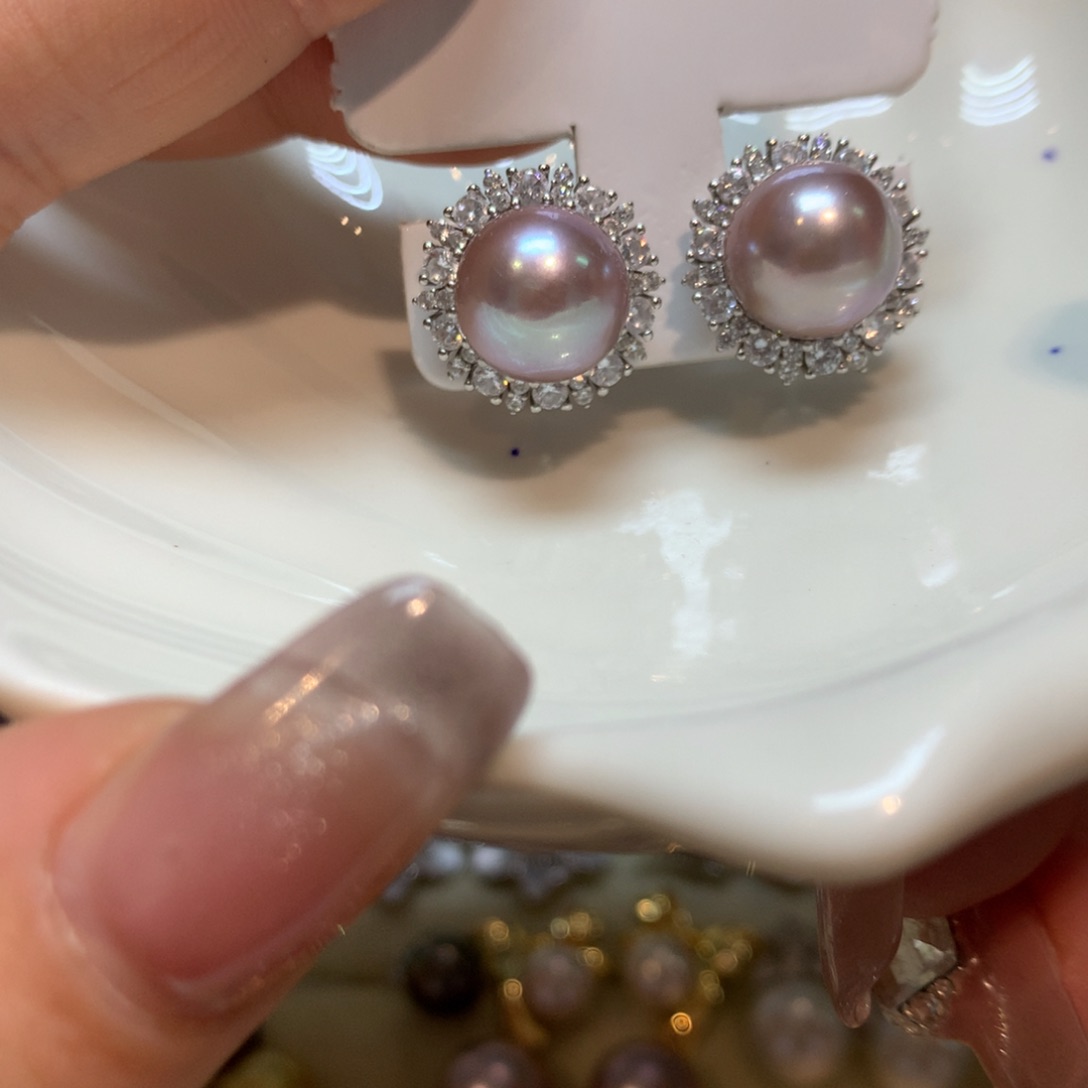 淡水珍珠耳饰银S925镶嵌