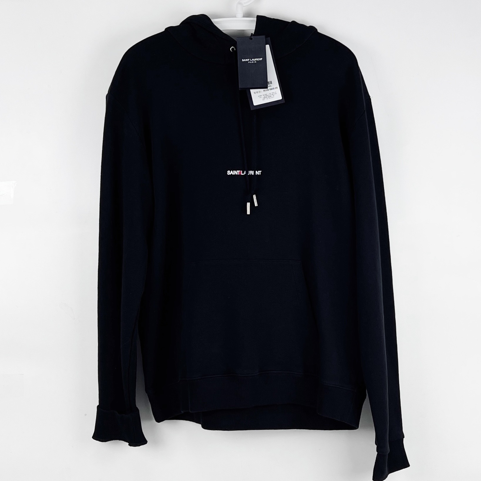 99新 YSL/圣罗兰 XL码 黑色Logo字母印花休闲连帽长袖卫衣 lm3323