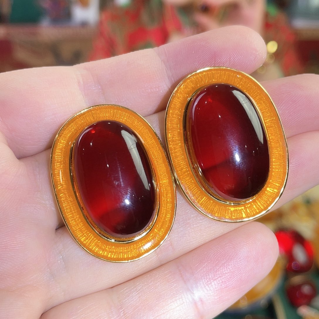 血珀耳钉银S925镀金镶嵌20克