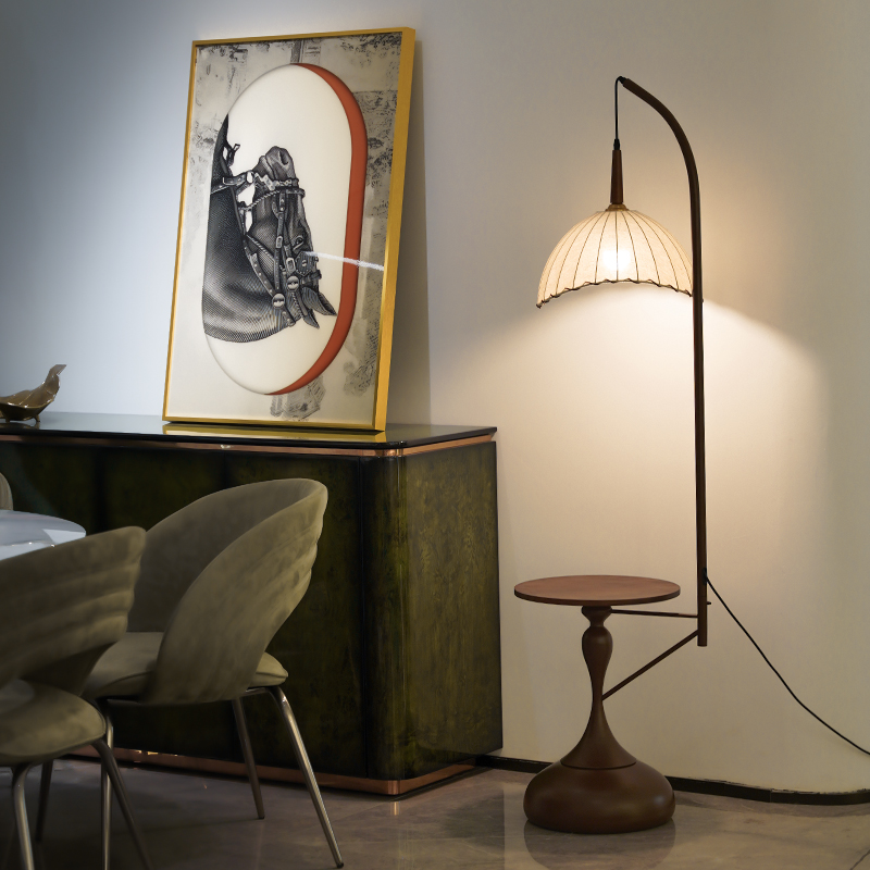 中古风落地灯客厅沙发旁边几氛围灯卧室床头落地台灯置物架一体