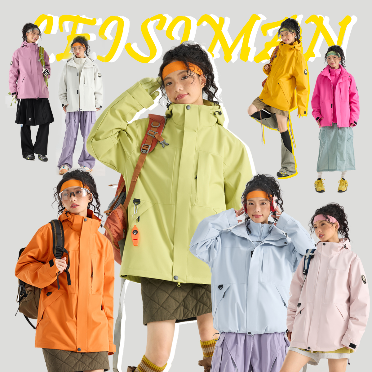 真维斯三合一冲锋情侣款外套山系户外夹克运动防风徒步保暖登山服