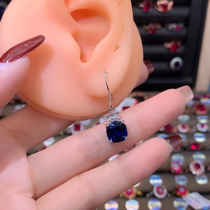 蓝宝石耳饰银S925镶嵌1