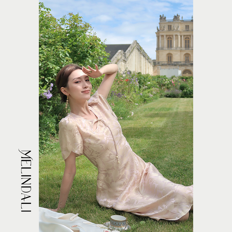 Melinda Li【凡尔赛花园】新中桑蚕丝郁金香桑波缎斜襟旗袍连衣裙