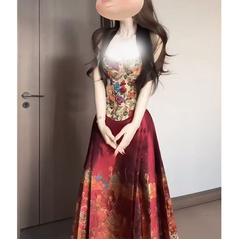 【薄荷雪糕】性感新中式花纹鱼骨抹胸上衣女秋冬马面半身裙国风套装