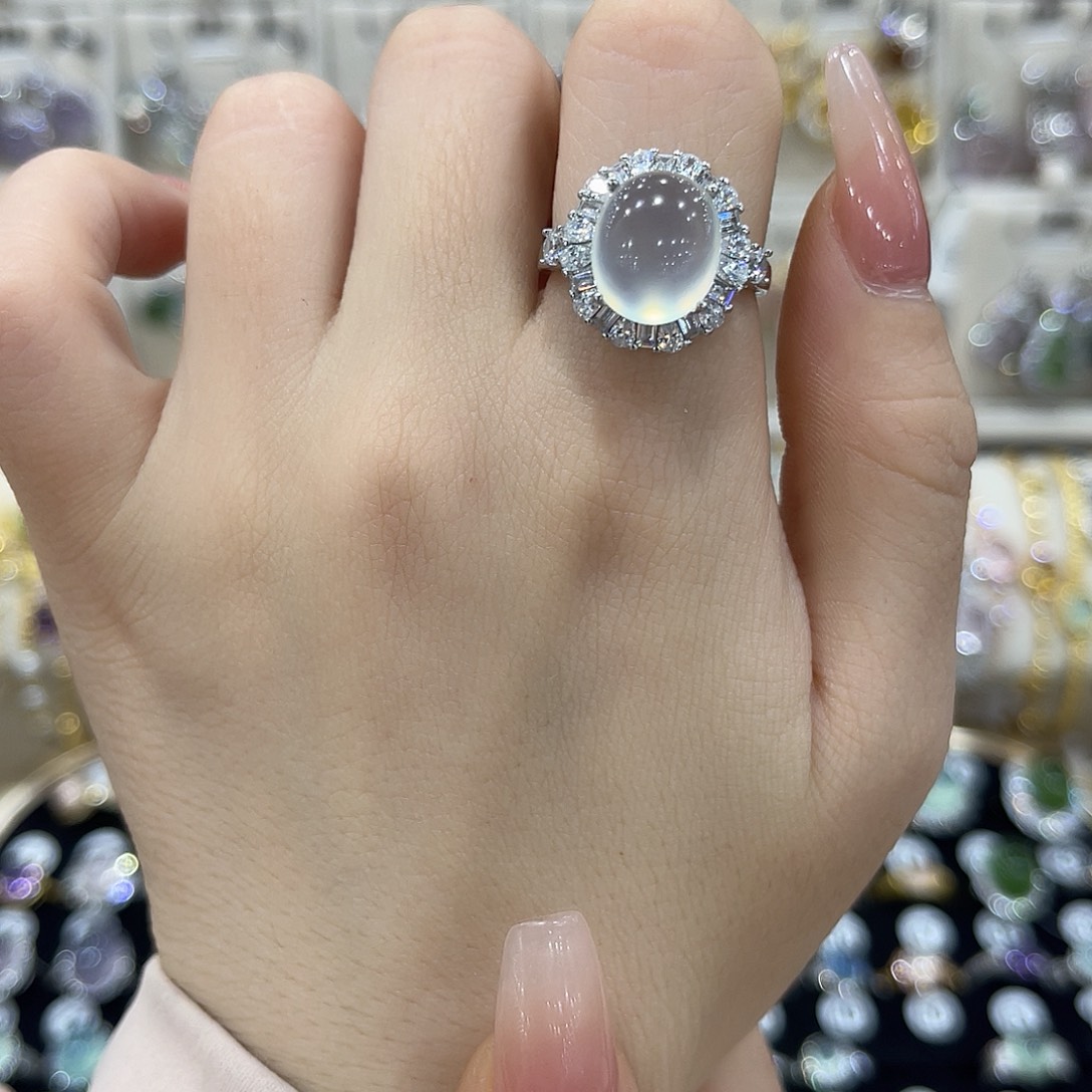 小***喵蛇纹石玉银S925镶嵌戒指