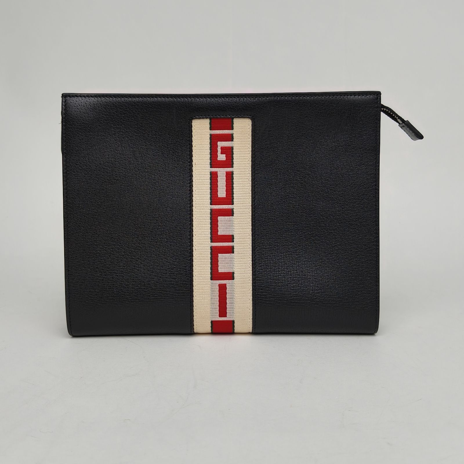 95新 GUCCI/古驰 【娇】黑色 皮革C 帆布 刺绣条纹 洗漱包 212892