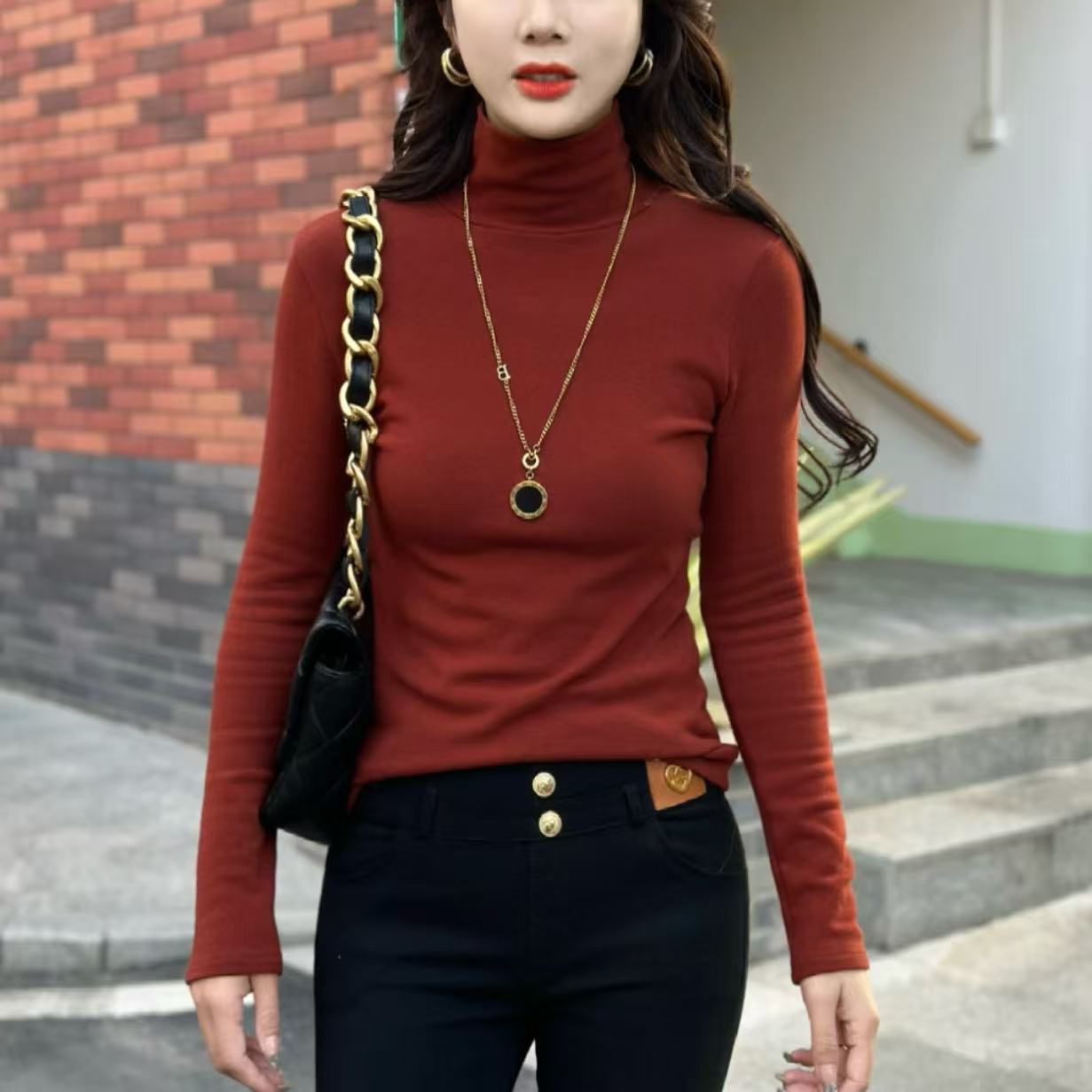 秋冬新款高领堆堆领长袖洋气修身内搭打底衫女619