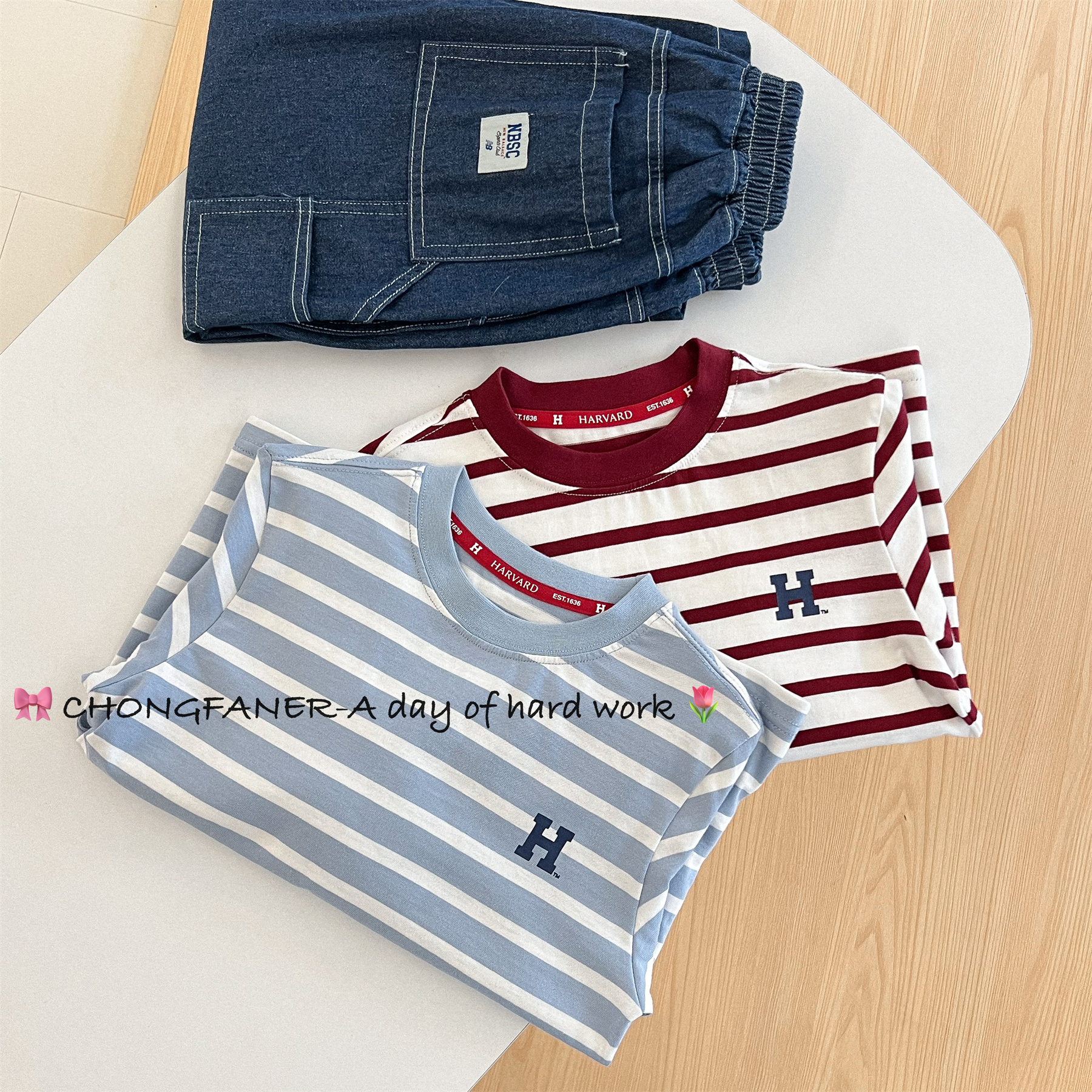 051150 新品出口韩国男童女童圆领基础百搭条纹长袖T恤 120-160码