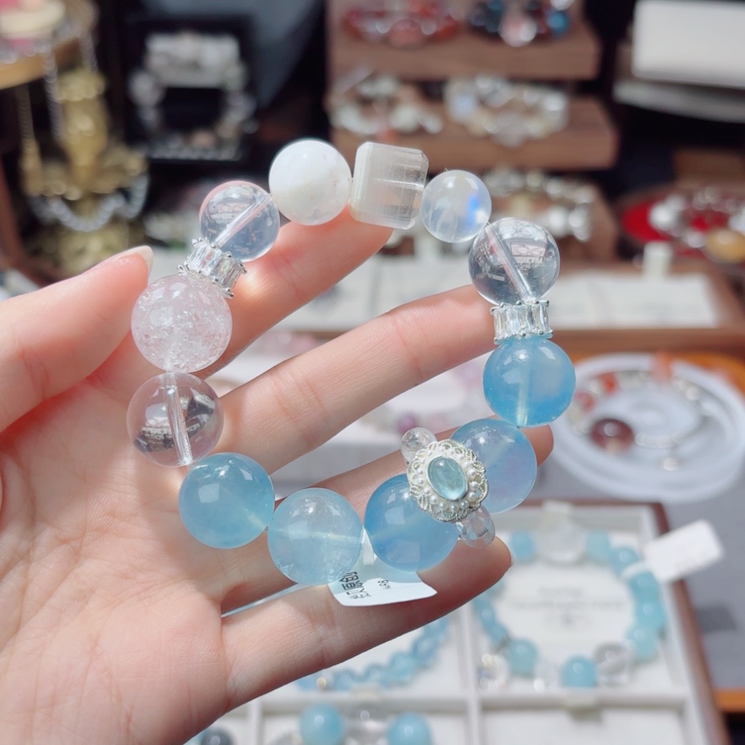 水晶手链银S925镶嵌路**李水晶鱼