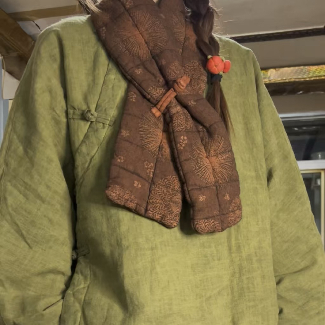草色偏襟手工绣线茶服中式休闲