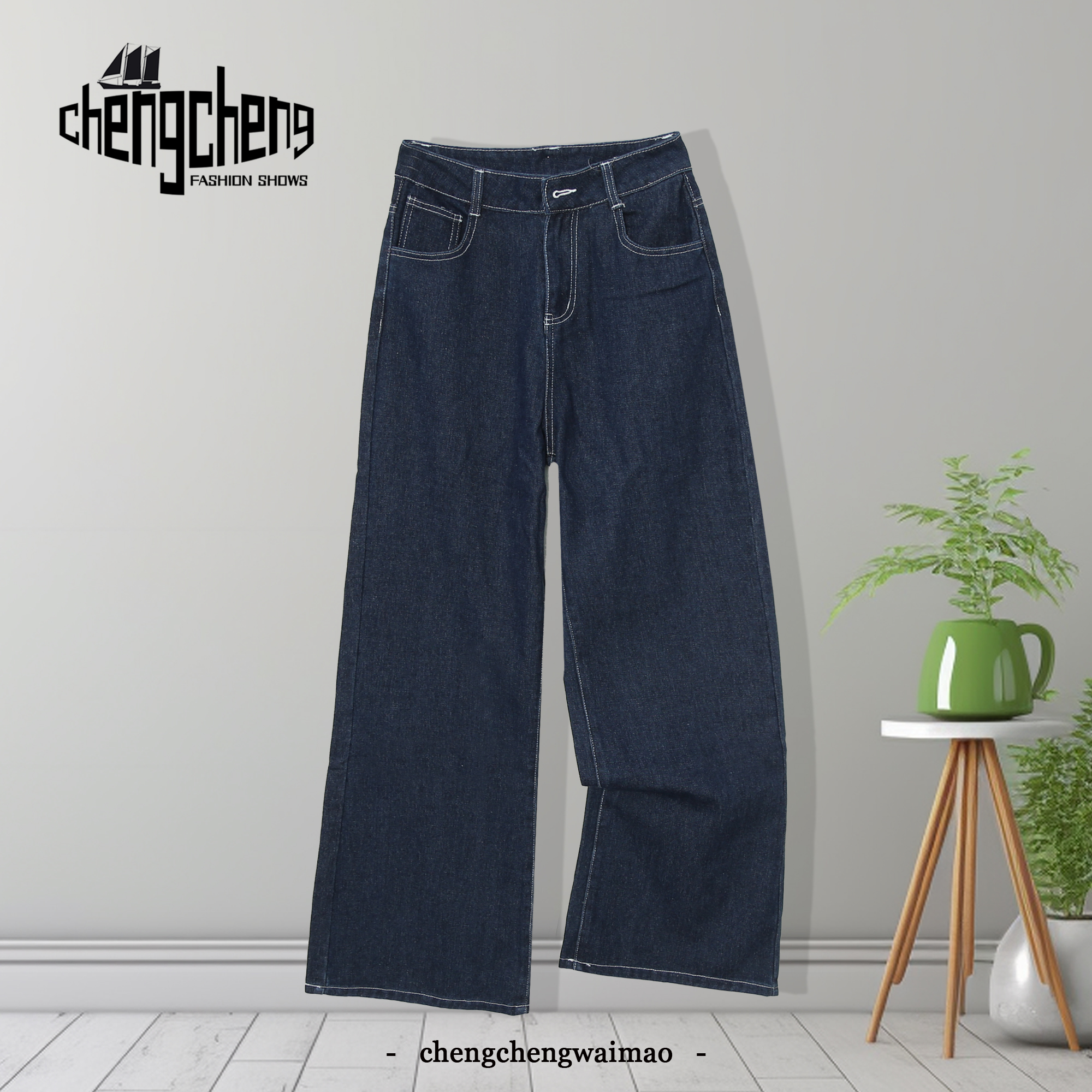 女士设计感直筒阔腿裤个性水洗做旧休闲牛仔裤韩系百搭减龄1F822