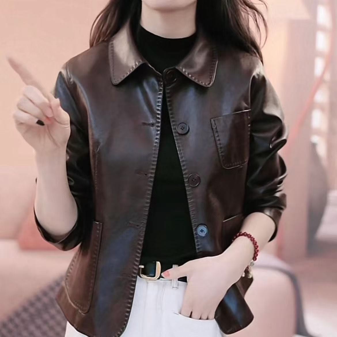2025春秋季新款海宁pu皮衣女短款修身显瘦大码爆款皮夹克小外套