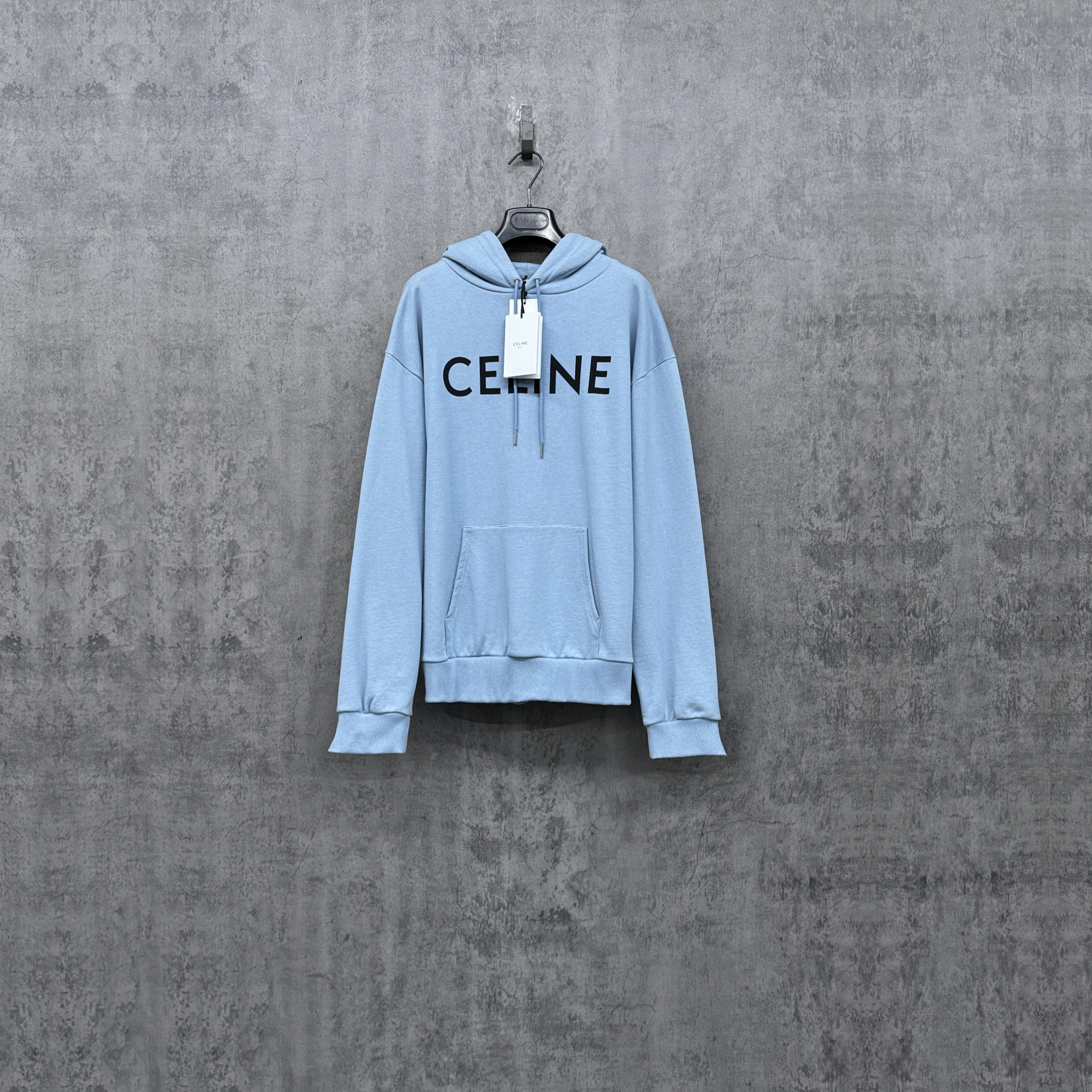 未使用 Celine/思琳 25最新款标淡蓝Logo帽衫卫衣/ZK765/L码