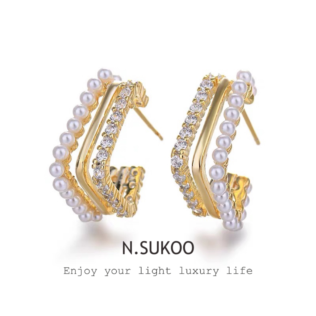 铜合金合成锆石耳饰 E0291时尚百搭圈圈耳环耳饰小众精致