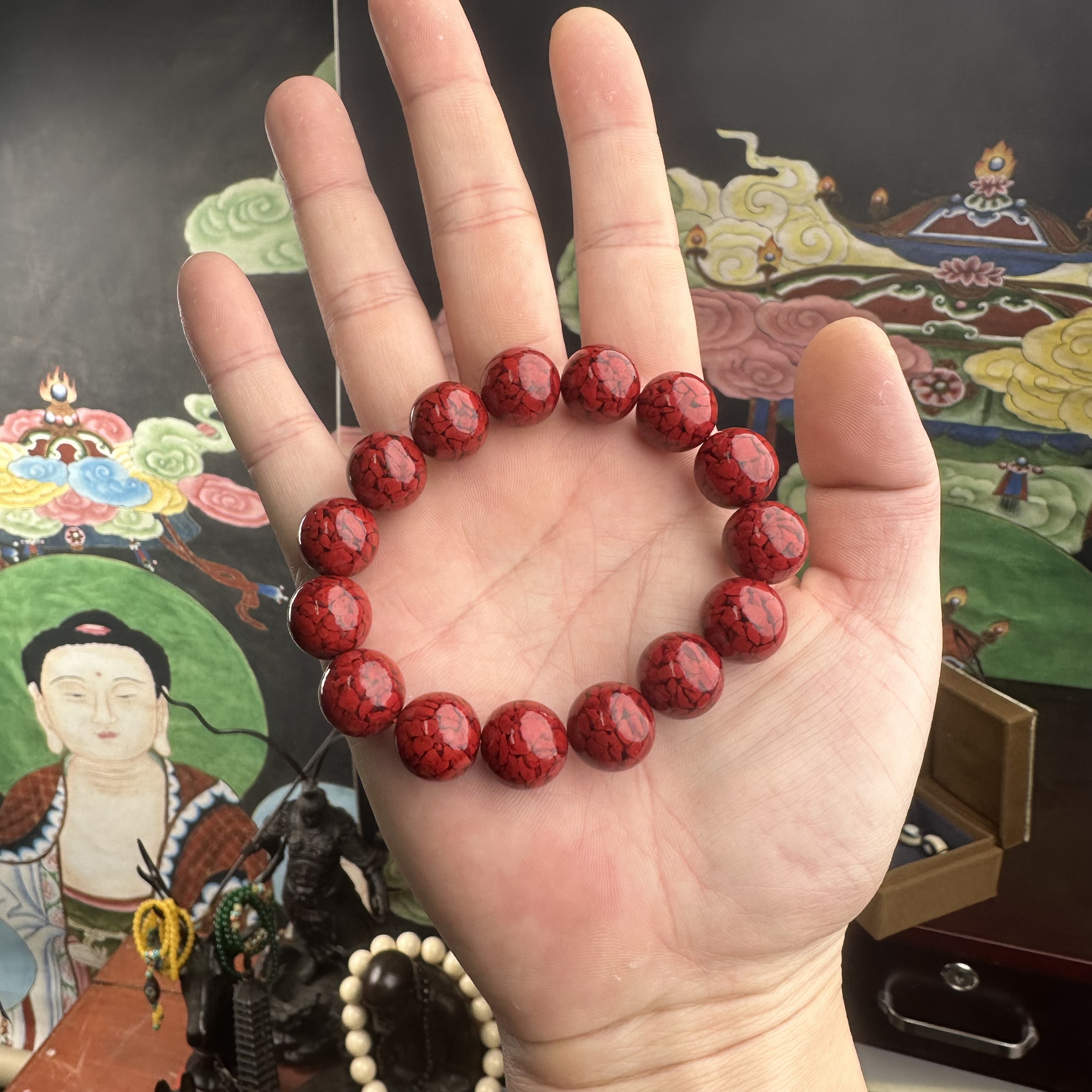 天然辰砂【飞姐精品专属】朱砂晶体砂手串D89