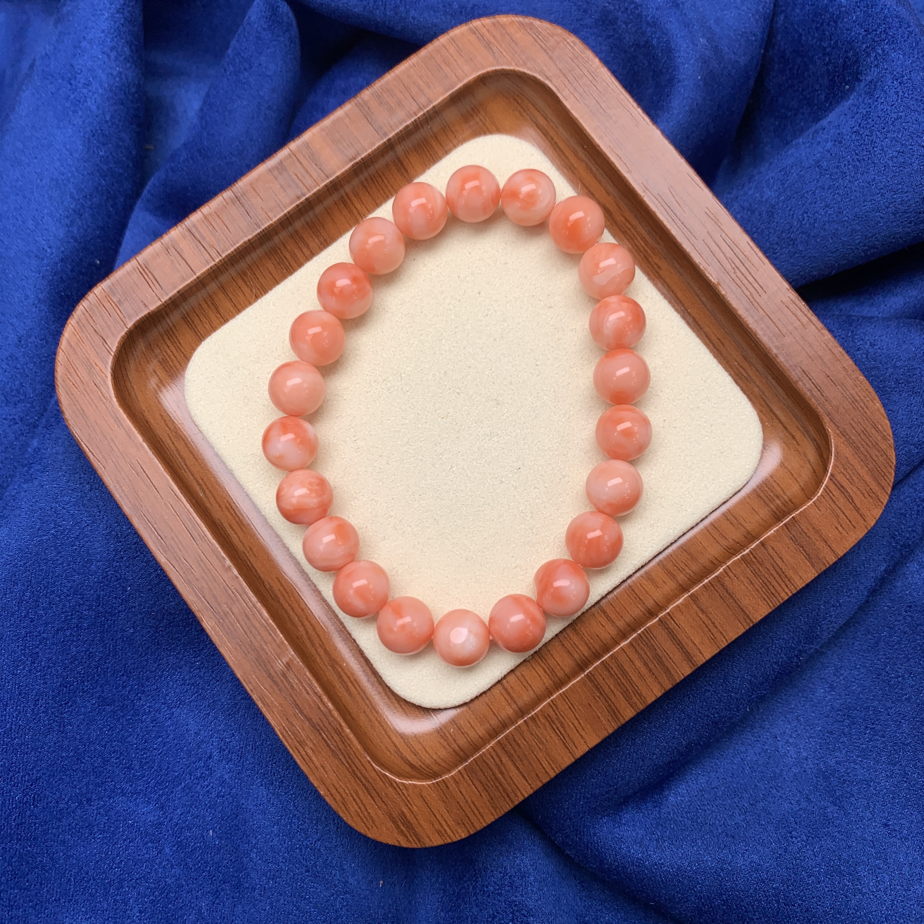 天然台湾momo粉珊瑚俏色圆珠手串基地发货一物一证FJXHH1209-1